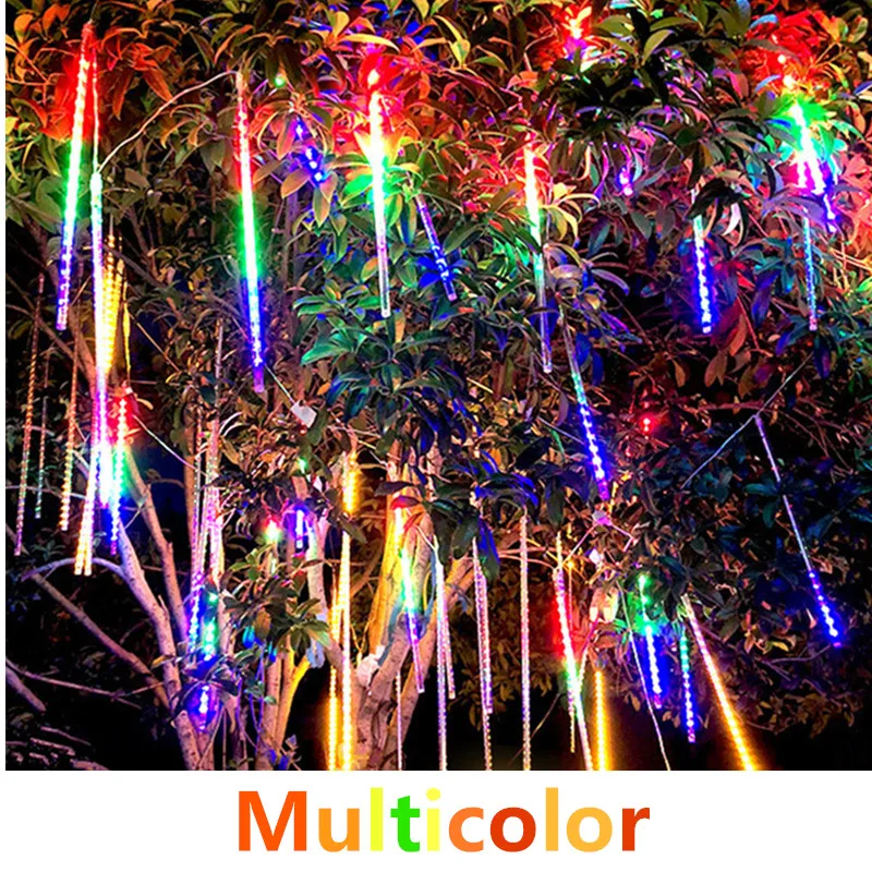 Juego de 1/2/3/4 luces LED de lluvia de meteoritos para exteriores, impermeables, con forma de gota de lluvia, para decoración de patio, fiestas navideñas, 30/50 cm