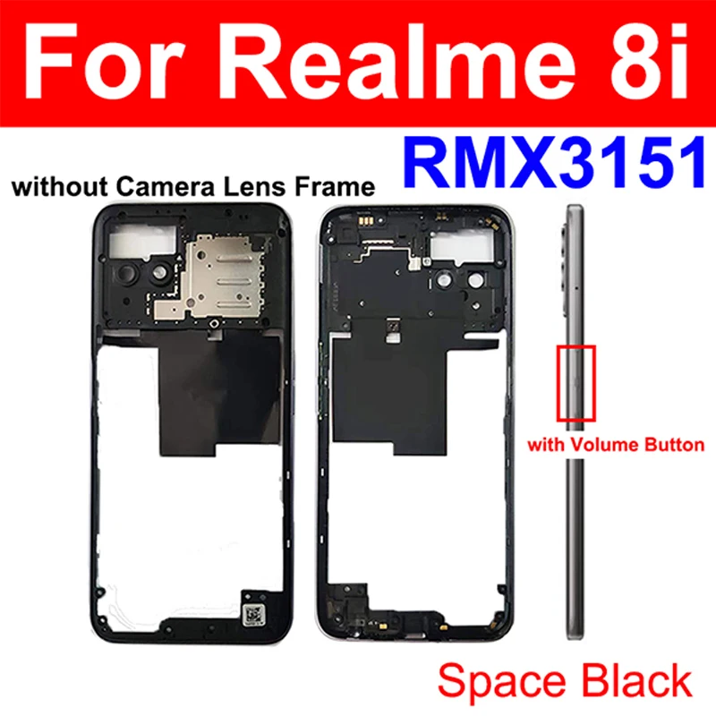 Realme 8i 8 8 Pro 8 8S 4G 5G 중간 프레임 베젤 커버(사이드 버튼 포함/없음) 카메라 렌즈 커버 부품용 중간 프레임 하우징
