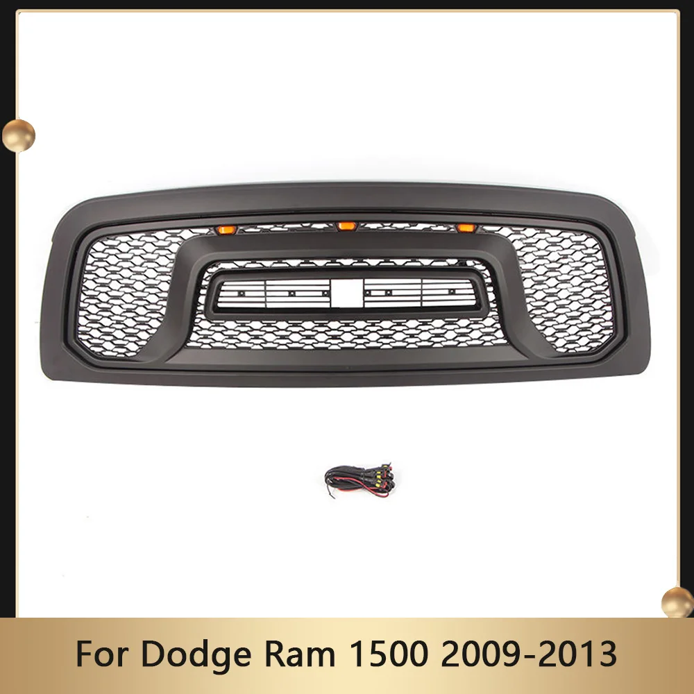 

Rebel Style Front Grille With Letters & Lights For Dodge RAM 1500 2009-2013 Hood Upper Grill Honeycomb Grid ABS Car Mesh Grills