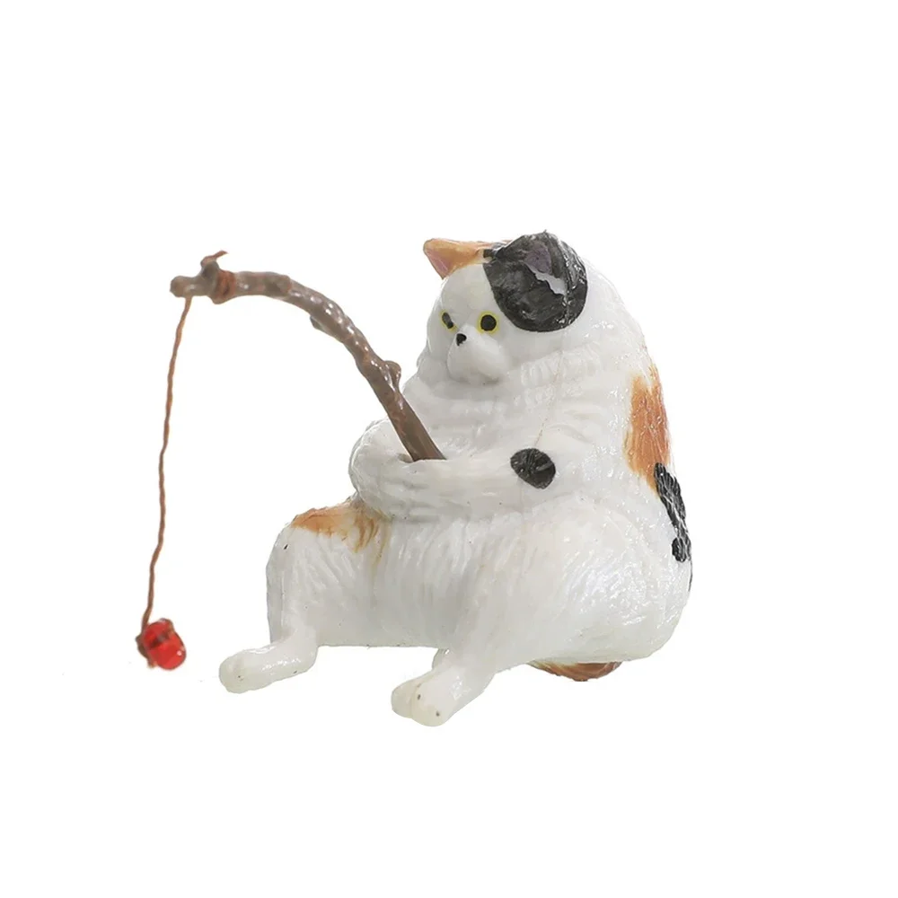 Fish Tank Side Small Resin Cartoon Fishing Cat Kitten Hanging Creative Fun Micro Landscape Office Ornaments Aquarium Decoration