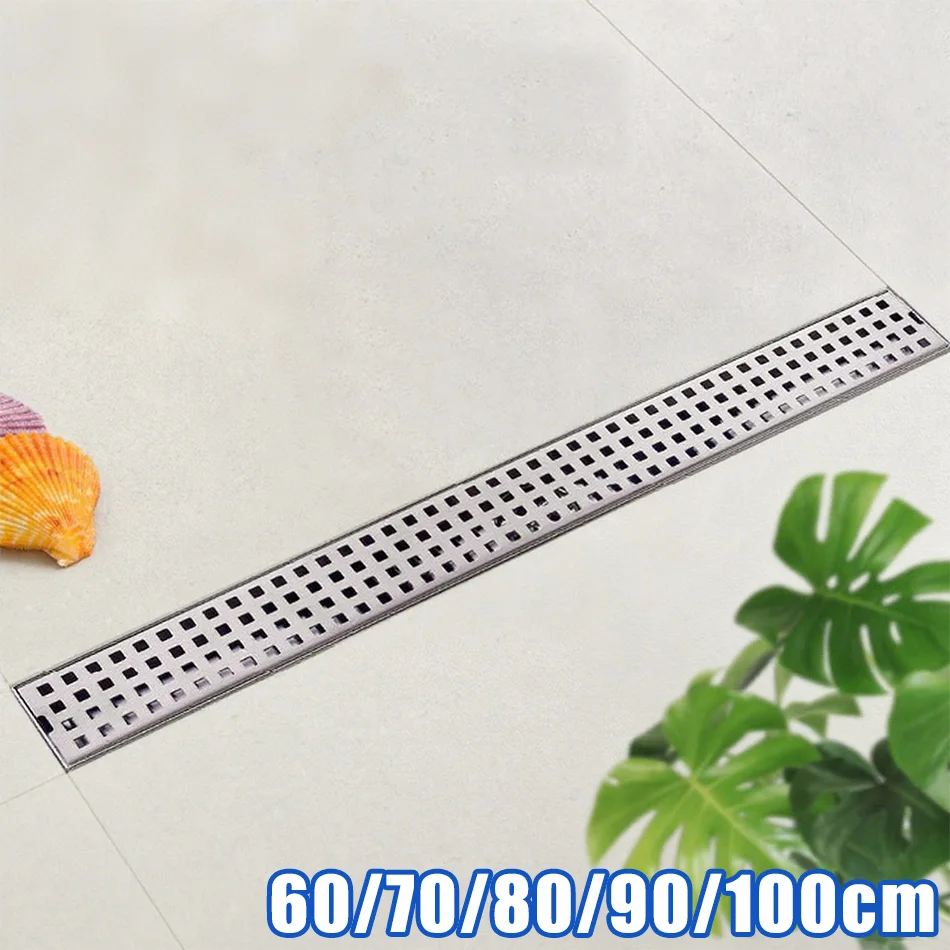 ห้องอาบน้ําฝักบัวท่อระบายน้ําชั้น 304 สแตนเลสสตีลสี่เหลี่ยมผืนผ้ายาว Linear ห้องน้ําระบายน้ําผนังด้านข้างท่อระบายน้ําชั้น 60 70 80 90 100 ซม. 1