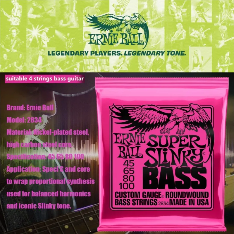 ERNIE BALL 10 Pieces Wholesale Bass Electric Rope Trend Rock Pop Music Guitar Chord Trend Rock 4-5 Strings 2833 2824 2836 2835