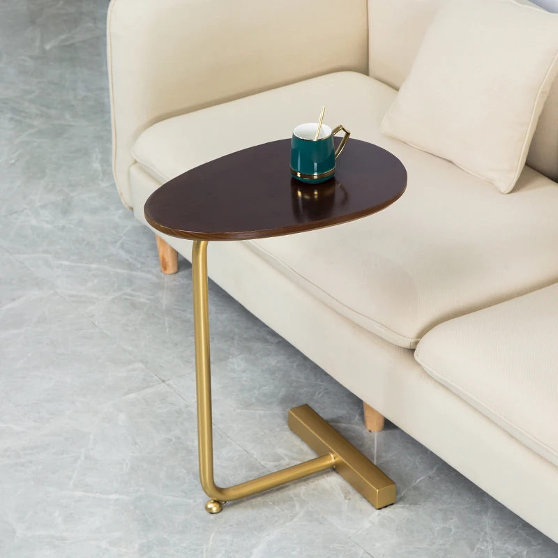Simple Modern Side Table Iron Art Sofa Corner Table Lazy Bedside Reading Oval Coffee Tea Solid Wood Counter Top