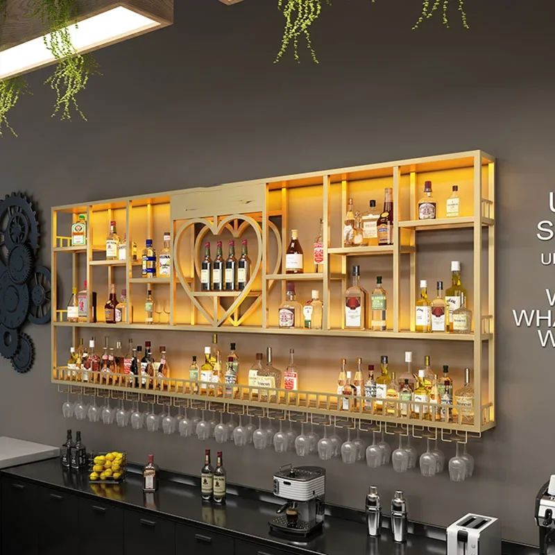 Shelf Hanging Wine Cabinets Modern Industrial Club Whisky Bar Cabinets Liquor Display Metalic Botellero Vino Liquor Furniture