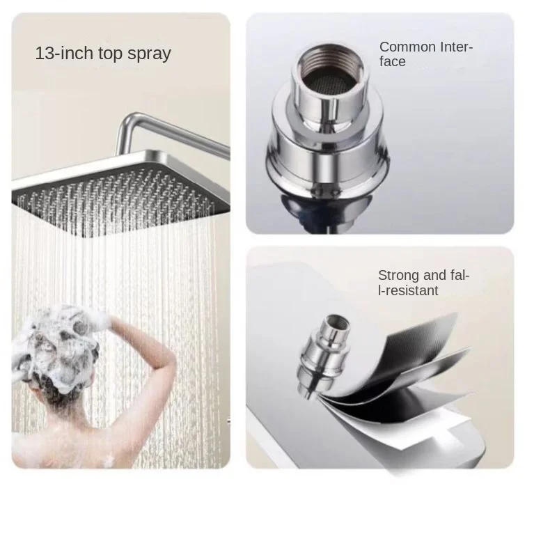 13 Inch Square Shower Top Showerhead shower head Bathroom Waterfall Pressurized Thickened Shower Head Three-Position Hand Spray Set