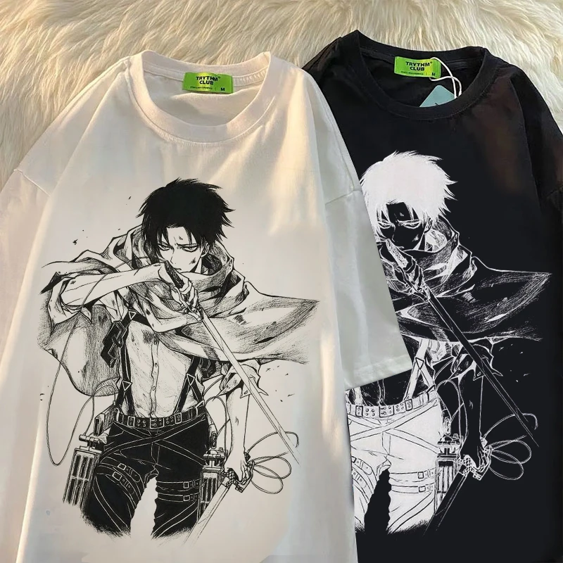 

Summer Harajuku Women T-shirts Japanese Anime Attack On Titan Levi Ackerman Eye Punk Tops Oversized Gothic Short Sleeve Tshirt