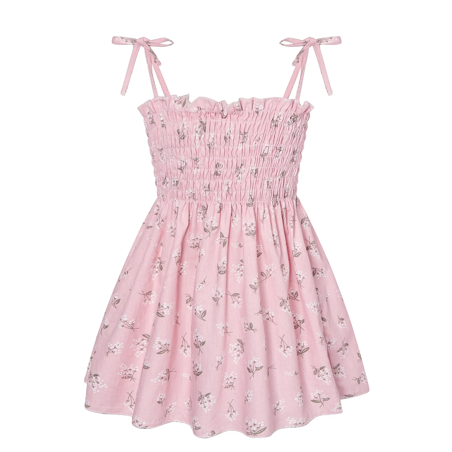 ‌2025 Summer Girls Princess Beach Dress Strapless Floral Print Sleeveless Party Wear Toddler Solid Color Casual Fashion 1-6Y