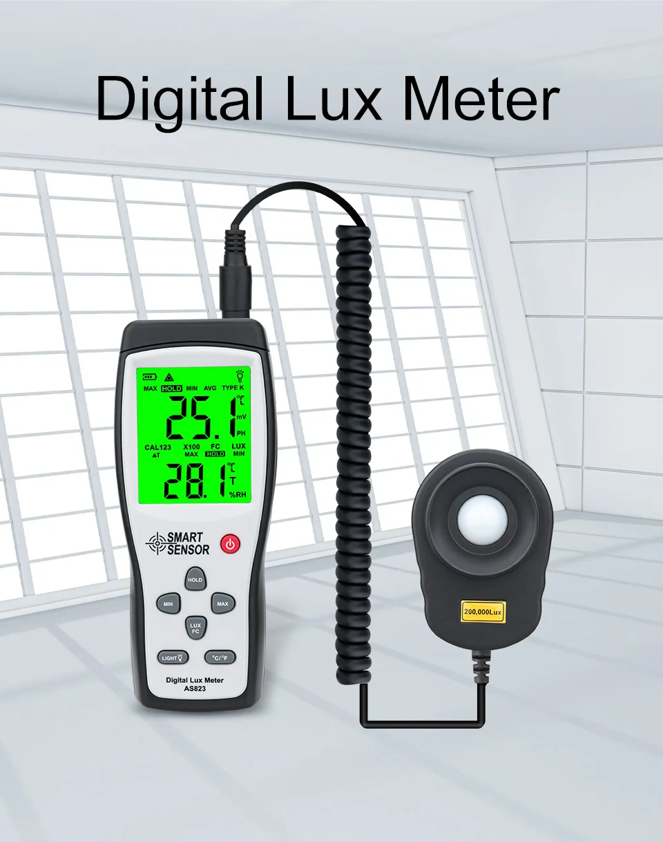 Smart Sensor AS823 Digital Lux Meter Light Meter Illuminance Flow Meter Light Me