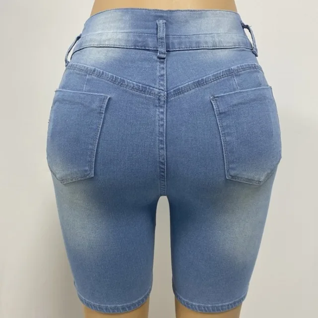 Fashion Solid Slim Butt Lifting Pants Women Elasticity Denim Shorts Casual Slimming Ripped Jeans Temperament Women's Short 6