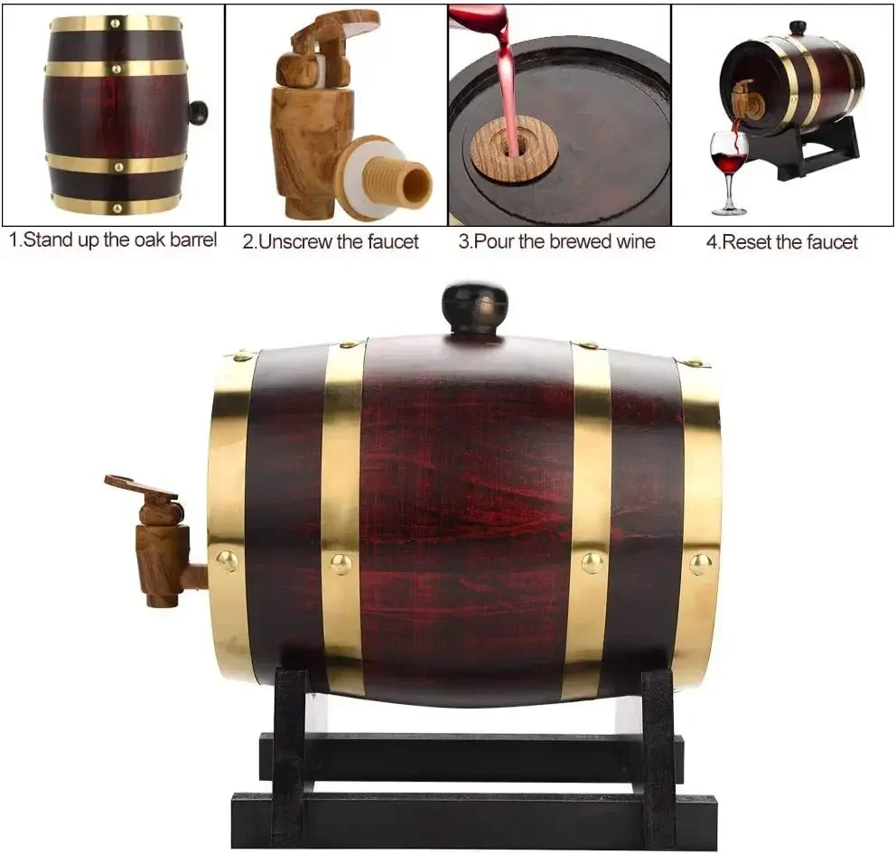 1.5L Wood Wine Barrel Vintage Oak Beer Brewing Accessories Whiskey Storage Container Home Decoration Wine Bar Tools wine barrel
