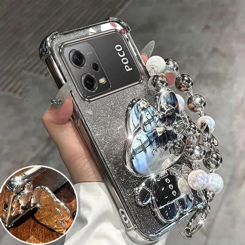 Glitter Mirror Rabbit Phone Holder Case with Anti-Knock Stand and Airbag Protection
