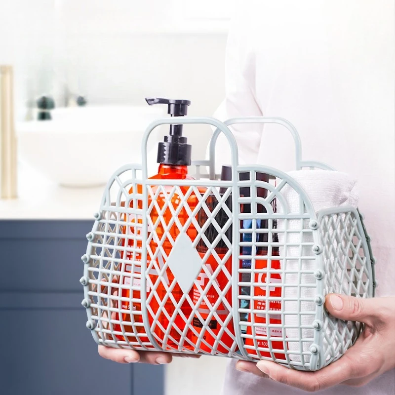 1PC Fashion Foldable Storage Basket, Cosmetics Storage Basket, Bathroom Storage Basket, Hollowed Out Storage Basket, Beach Bag