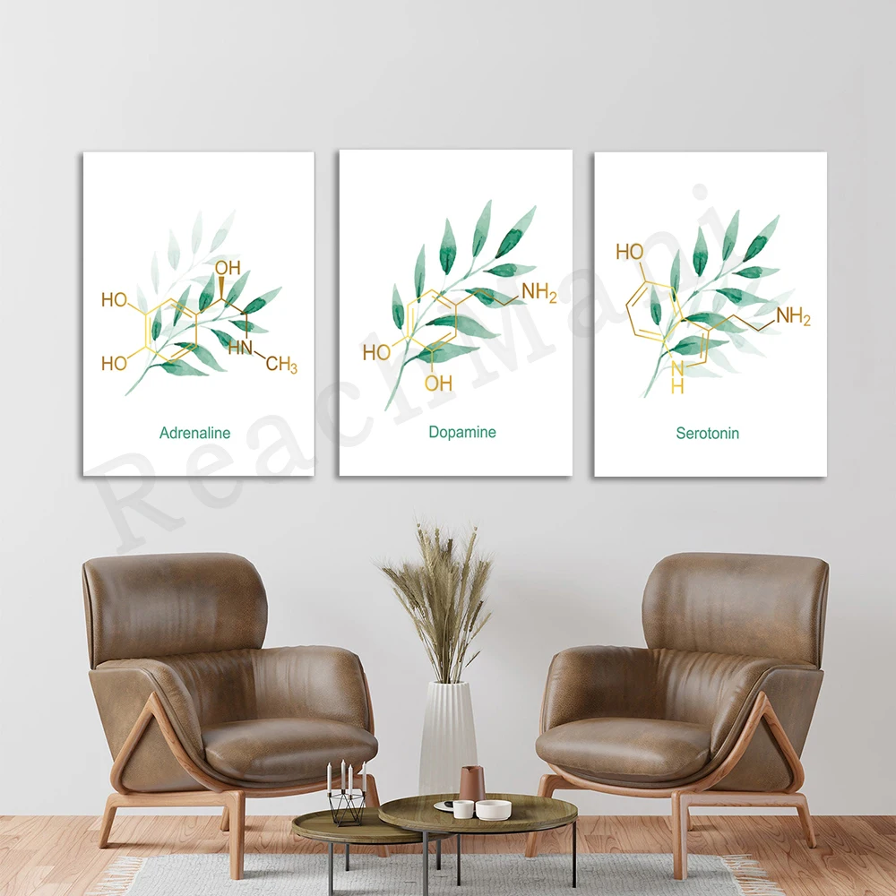 Organic Chemistry Poster Dopamine Serotonin Adrenaline Art Molecular Biology Science Art Chemist Student Gift
