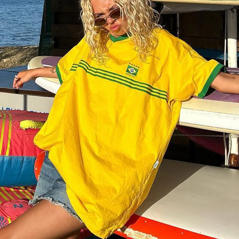 Hip hop Europe and the United States spring and summer women's round neck casual letter print loose short-sleeved T-shirt