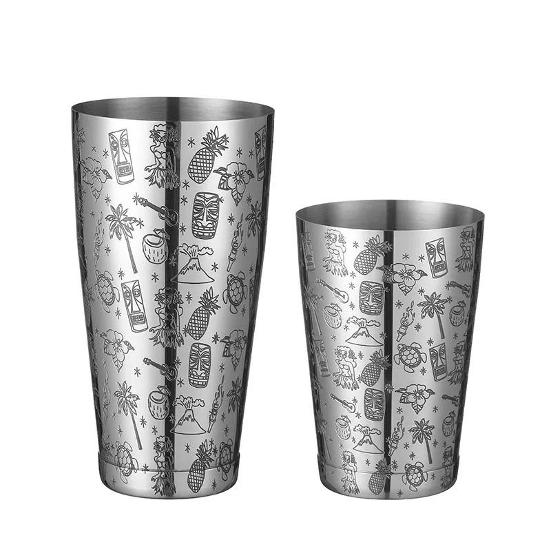 Tattoo Stainless Steel 5 Piece Cocktail Set Tin-on-Tin Shaker Jigger Spoon Strainer