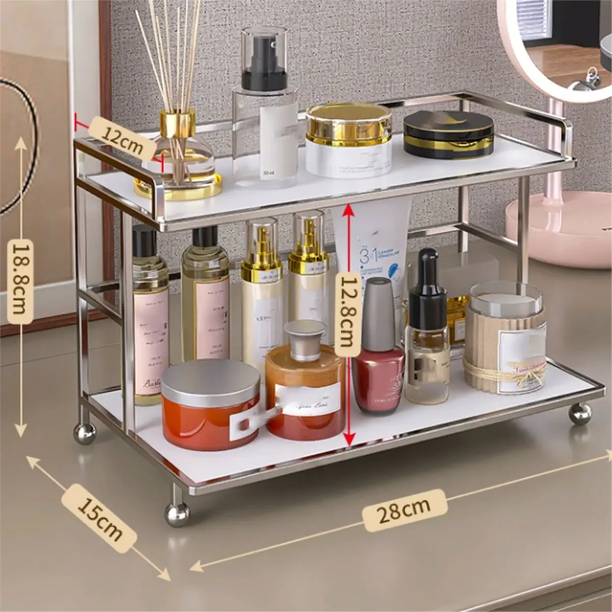 Beauty Table Rack 2026 New Bathroom Cosmetic Storage Rack, Double-Layer Desktop Dressing ...