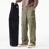 Winter Woolen Cargo Pants Thickened Men Casual Pants Solid Trousers Straight Leg Outdoors Streetwear Comfortable Fabric Unisex 1
