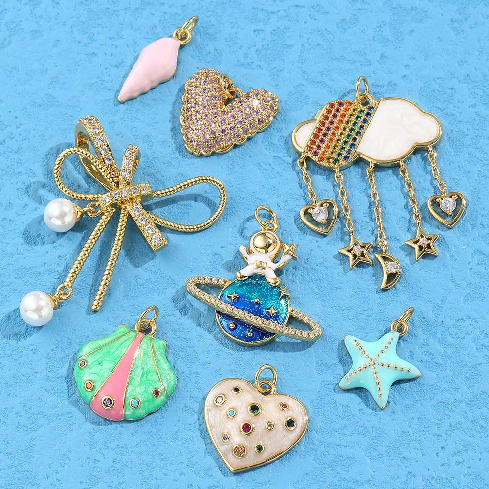 Cute Shell Dog Heart Enamle Pave CZ Charms for Jewelry Making Supplies Diy Bracelet Necklace Earrings Gold Color Accessories enamel charms