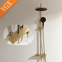 VGX Gold Shower System Bathroom Shower Faucet Set 3-way  Rainfall Shower Mixer Crane with Hand Shower Set Black Grey Chrome 1