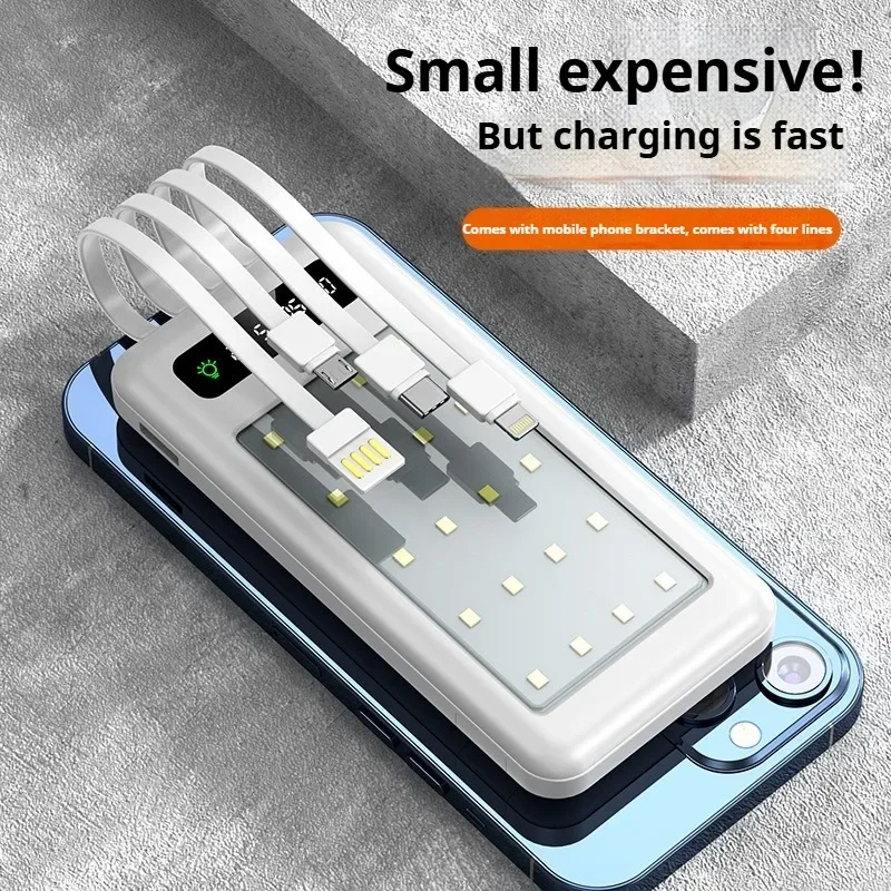15W Fast Charging 20000mAh Power Bank Built Cables Usb Ports Charger Powerbank Emergency Power Supply for Iphone with Led Light 2