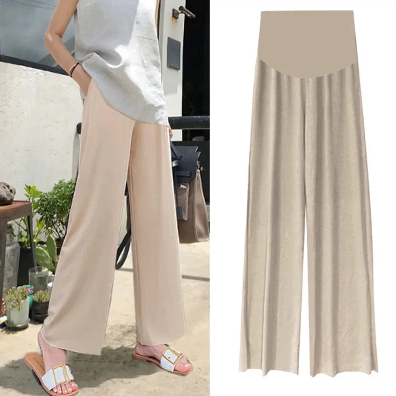 Women pants maternity pants Summer Breathable Wide Leg Loose Trousers Maternity Pregnancy Clothing Adjustable Waist Straight Pants For Pregnant Women