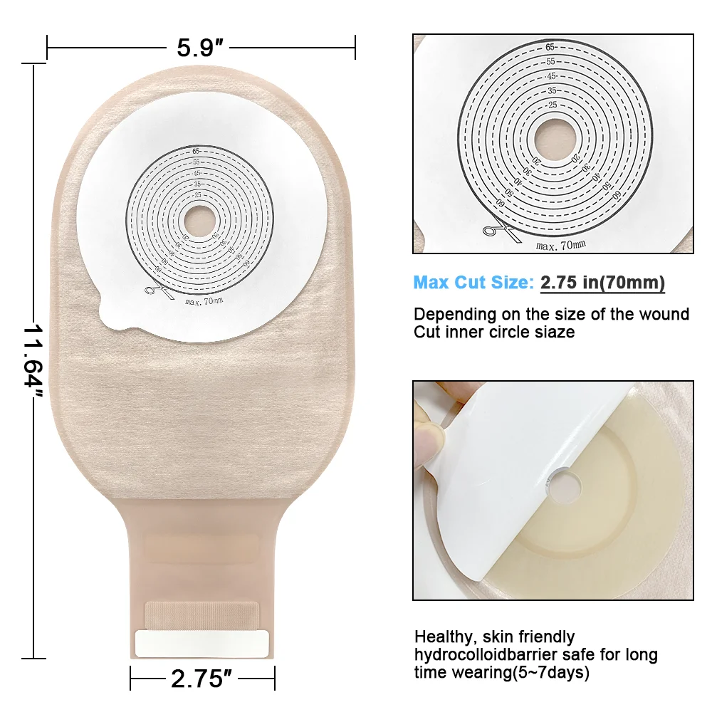 70mm 10pcs Bags One  Piece Ostomy Supplies Colostomy Bags Drainable Pouches with Hoop and Look Stoma Care 2
