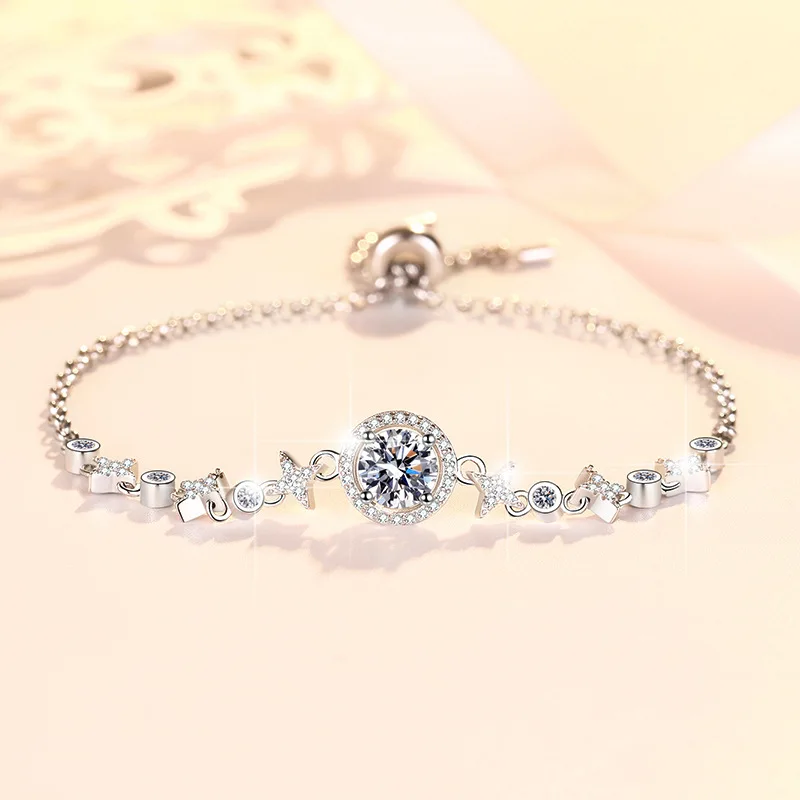 

S925 Sterling Silver Bracelet Starry Bracelet Moissanite pulsera plata mujer bracciali donna bracelete feminino luxury jewelry