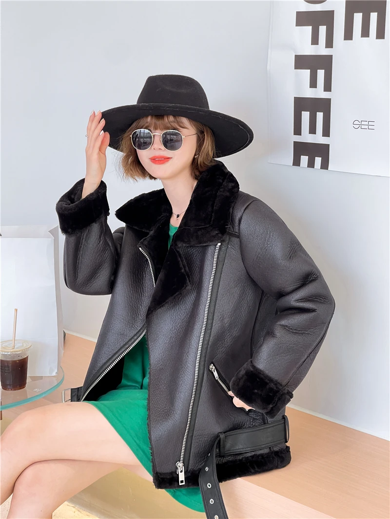 RARF The new  women's jacket with extra thick warm and extra thick lamb feather rider jacket with artificial fur 5