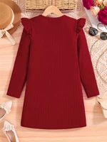 Robe décontractée pour filles, couleur unie, col rond, manches longues, longueur genou, pièce unique, automne 2