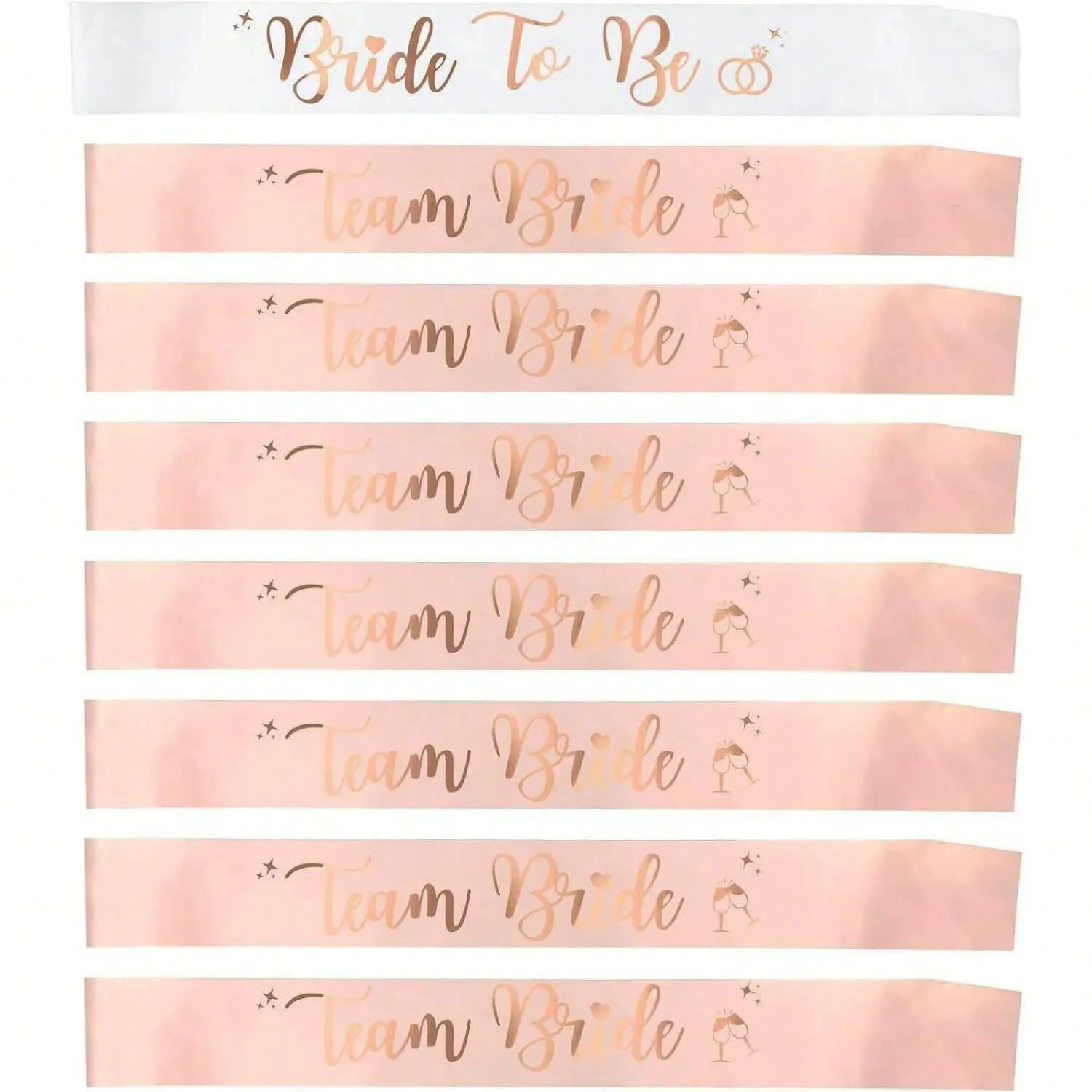 8 sets Sash Bachelorette Party Decorations Bridesmaid Sashes Rose Gold Foil letter for Bridal Shower & Wedding Party