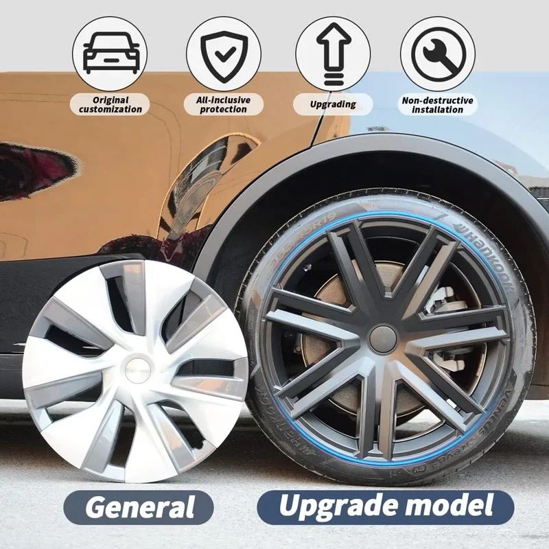 4PCS Hub Cap 19-Inch Performance Replacement for Tesla Model Y Wheel Cap Automobile Hubcap Full Rim Cover Accessories -