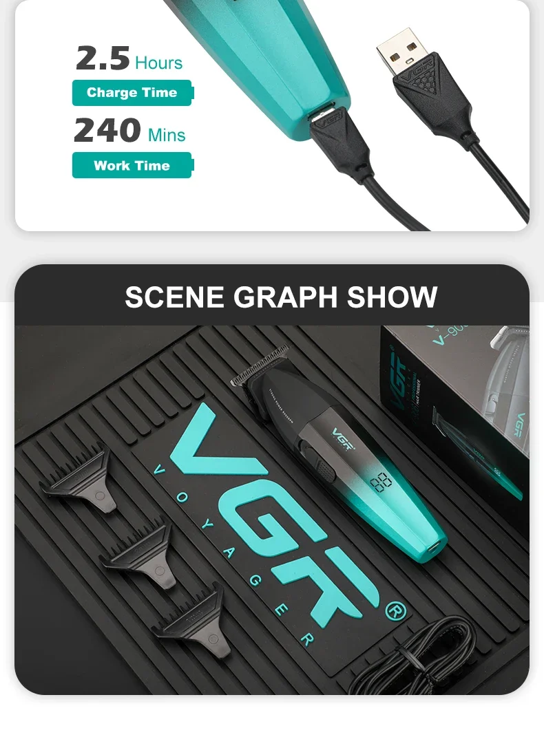 VGR V-906 Professional Hair Trimmer with combs