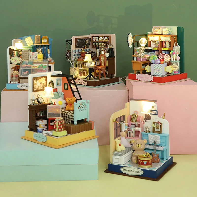 Charming Wooden Miniature Dollhouse Kit with LED Lighting and Furniture