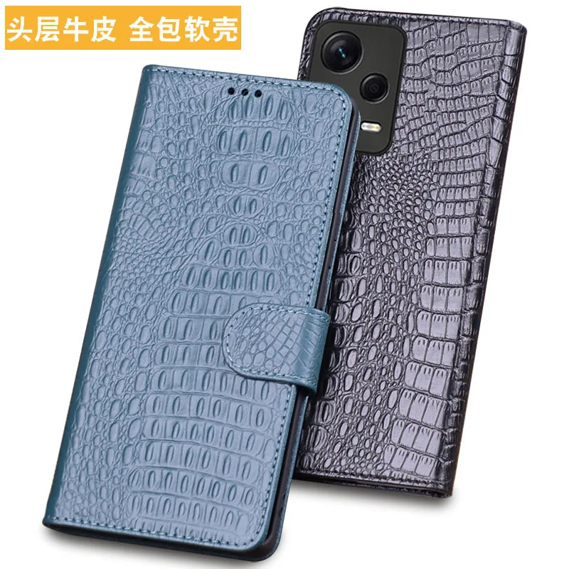 

Luxury Real Cowhide Lich Genuine Leather Flip Phone Cases For Xiaomi Redmi Note 12 Pro Plus Shell Full Cover Pocket Bag Case