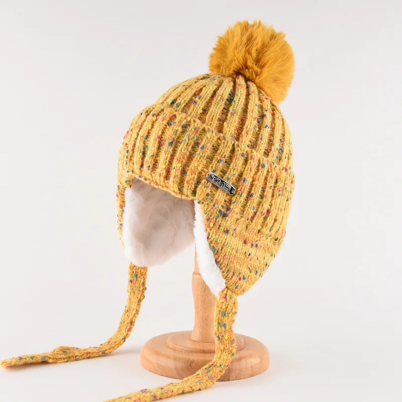 Woolen Cap Children Winter Warm Fleece-Lined Thickened Ears Protection Hat Sweet All-Matching Cold-Proof Cycling Knitted_voghion.com