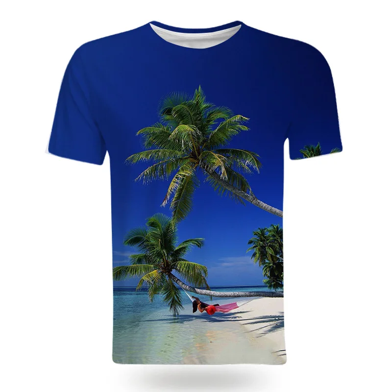 

3d Seaside Natural Scenery Printed Summer Men'S T-Shirt Fashion Comfortable Holiday Style Casual O Collar Short-Sleeved Clothing