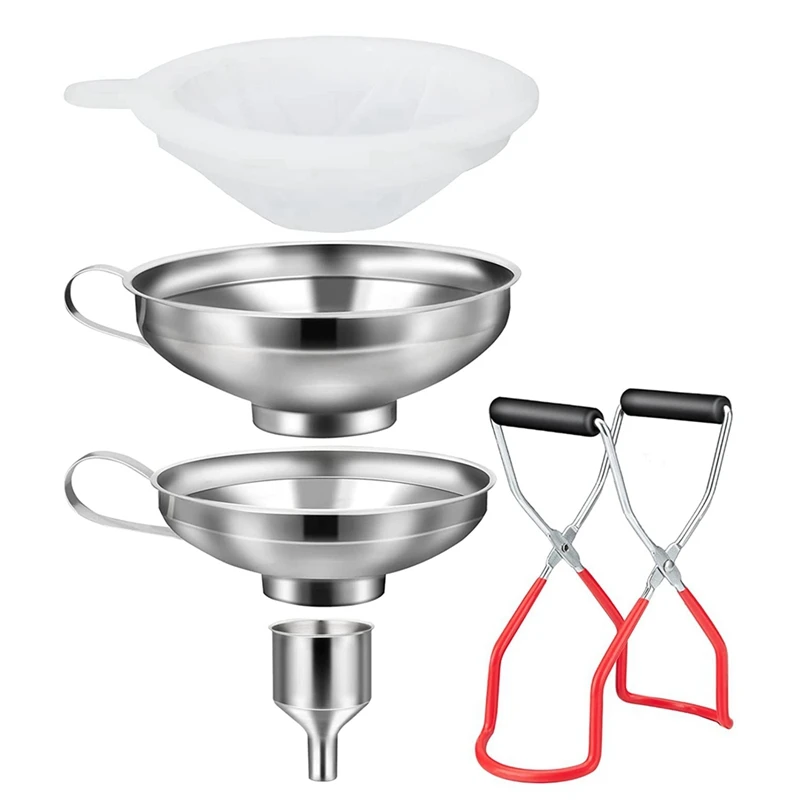 Funnel Stainless Steel Set, Kitchen Jam Funnel, Filling Funnel Preserving with Preserving Jars Lifters and Filter