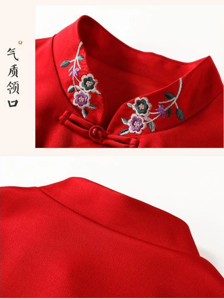 Cheongsam Blouse Improvement Version of The Girl Wind Retro Improved Embroidery Antique Top Tea Clothing Tang Dress Female women chinese shirt women cheongsam waistcoat