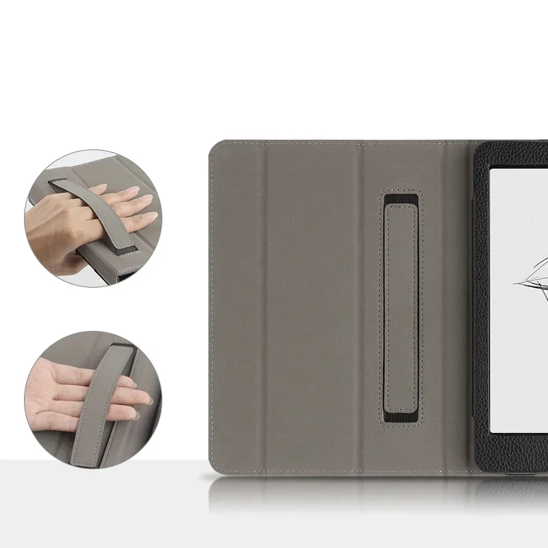 Premium PU Leather Tri-Fold Stand Cover with Hand Strap