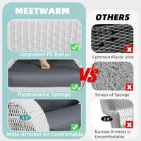 MEETWARM 3 Pieces Outdoor Wicker Swivel Rocker Patio Set, Rocking Chairs Rattan Patio Furniture Sets with Thickened Cushion and 2