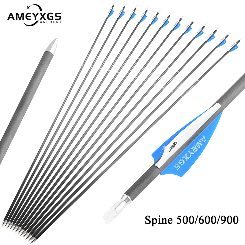 

6/12pcs 32" Archery Pure Carbon Arrow Spine 500/600/900 Target Shooting Arrow Head for Compound Recurve Bow Hunting Accessories