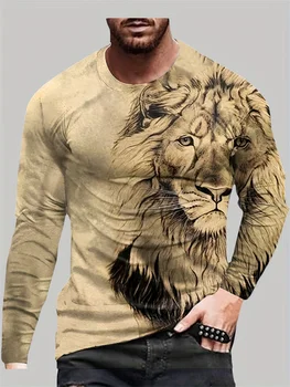 Top da uomo autunno e inverno con stampa leone 3D T-shirt a maniche lunghe da uomo casual per tutti i giorni Top a maniche lunghe da uomo alla moda di strada all'aperto 1