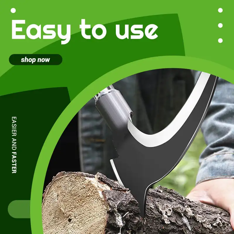 Weeding Tool Camping Axe High Manganese Double Sickle Manganese Chopping Scythe Axe Wood Chopping Trees Cutting Grass Weeding Machete Garden Tools