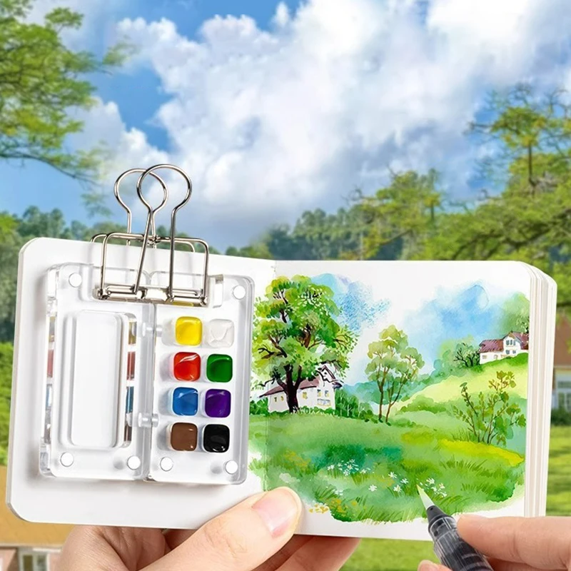 Empty Mini Acrylic Watercolor Palette Portable Paint Box Travel Painting Paint Tray Student Outing Art Painting Supplies
