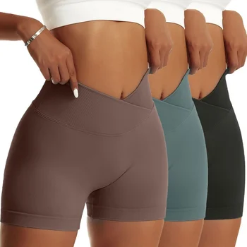 3 Pieces Women Solid Peach Hip Sports Pants High Elastic Breathable Running Biker High Waist Yoga Scrunch Butt Shorts for Women 3