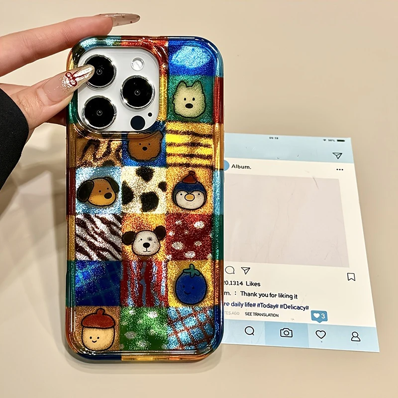 Playful Plaid Leopard Cartoon Animal Phone Case Cover