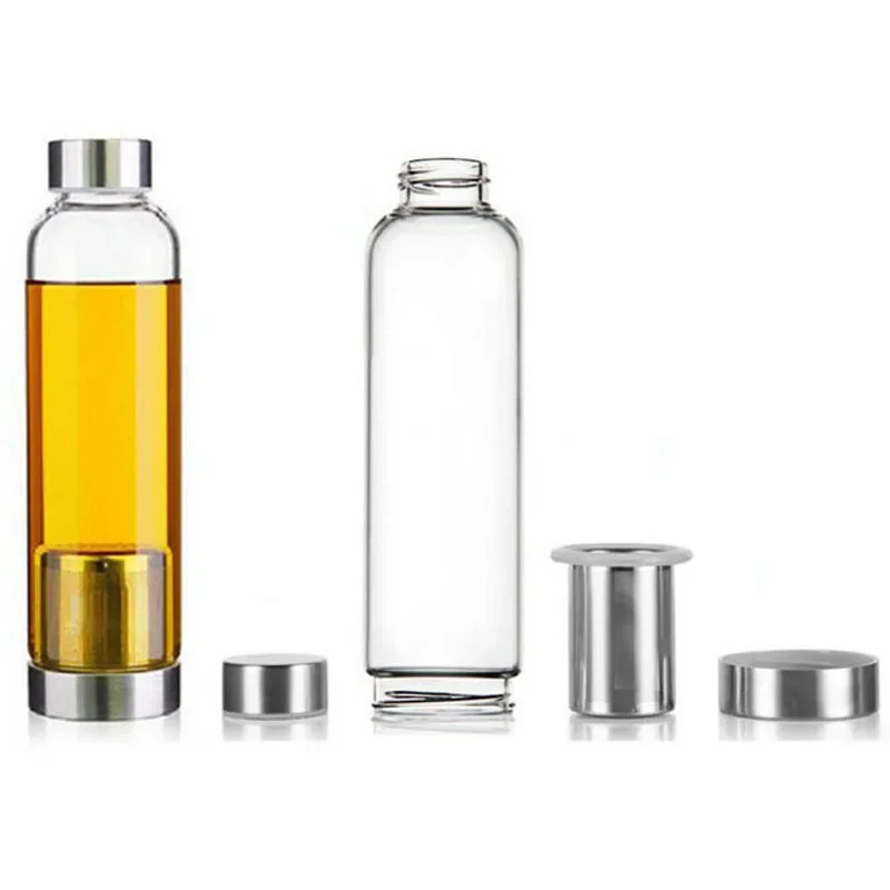 550ML Sport Water Bottle with Tea Infuser and Gray Protective Bag High Temperature Resistant Glass Water Bottle for Children Kid