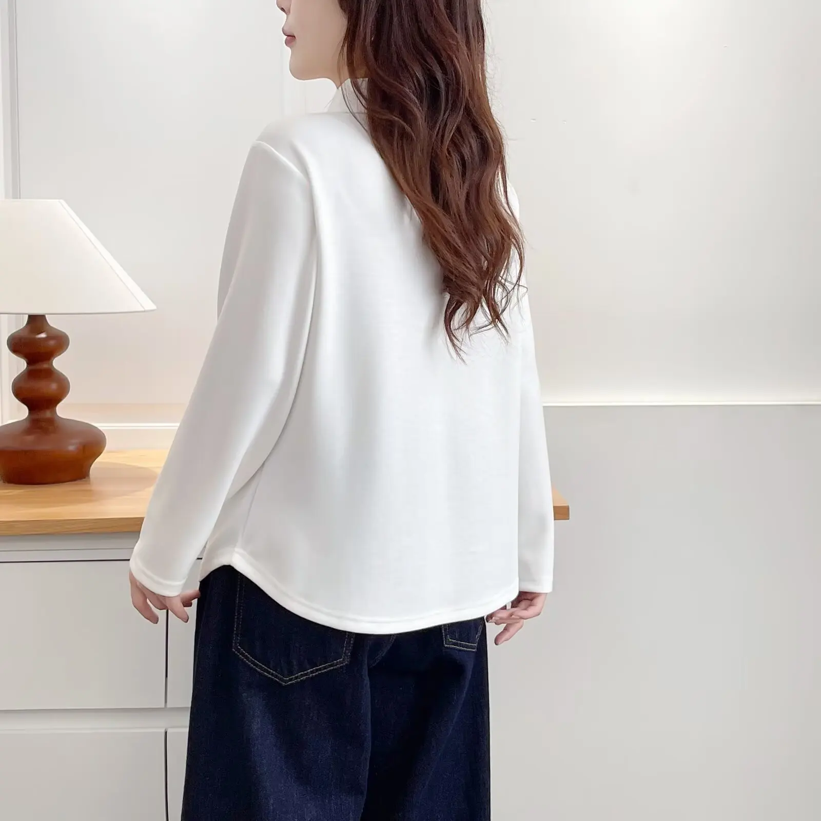 XXXXL Fashion Plus Size Women's T-Shirt New Autumn Simple three-dimensional Cut POLO Collar Long Sleeved Inner Top 2558