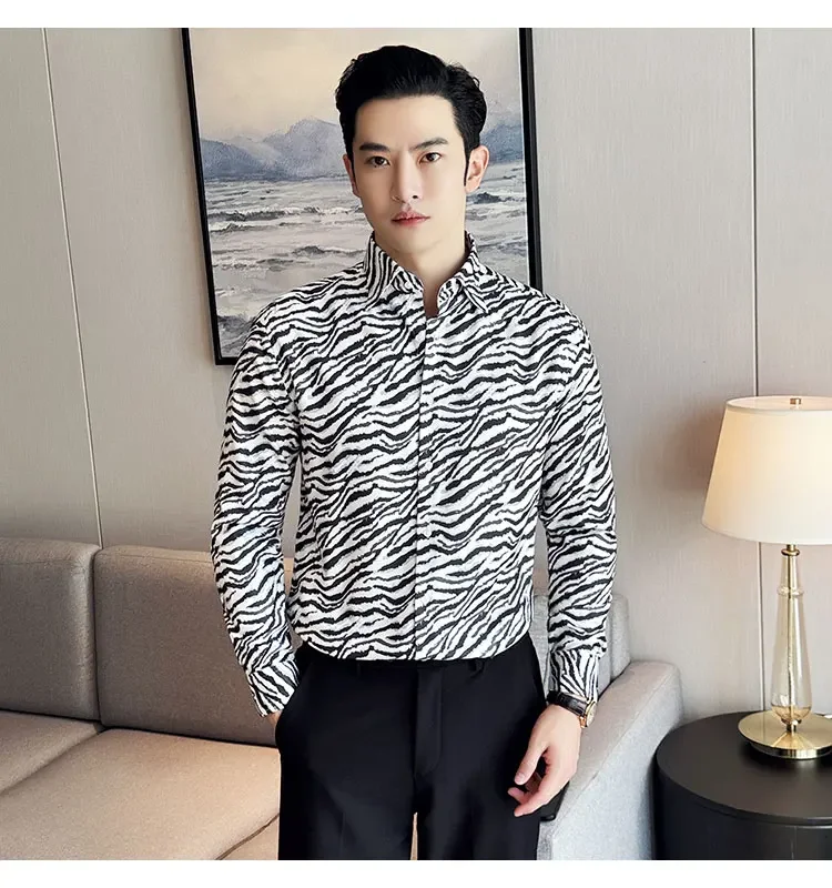 Description Picture 6 of itemZebra Striped Shirt for Men Long Sleeve Casual Shirts Men's Slim Fit Business Dress Shirts Wedding Party Club Party Tuxedo M-4XL