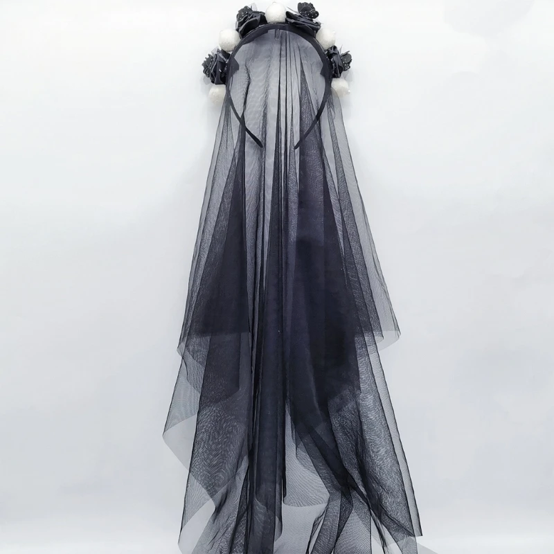 

A2ES Страшная повязка на голову с розой на Хэллоуин, забавный головной убор для косплея с вуалью